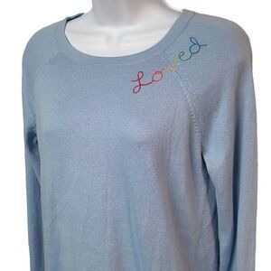 J.Society cotton lightweight blue sweater “LOVED” embroidered Pride wear preppy